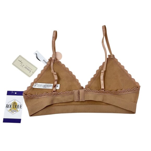 Forever 21 M/L Taupe Ribbed Seamless Bralette Lace Wireless Adjustable Straps - Picture 4 of 12
